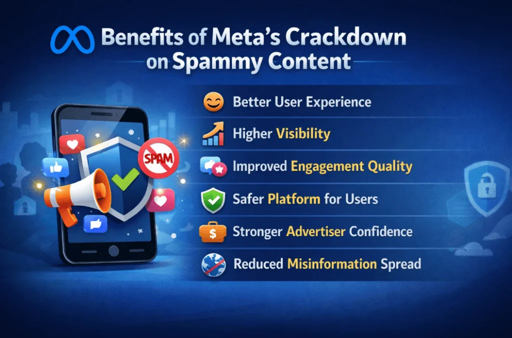 Benefits Of Metas Crackdown On Spammy Content Infographic SEO Diagram
