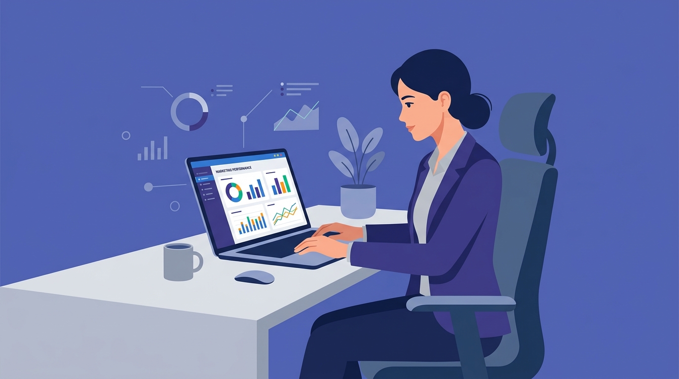 Experienced SEO expert working on laptop analyzing data